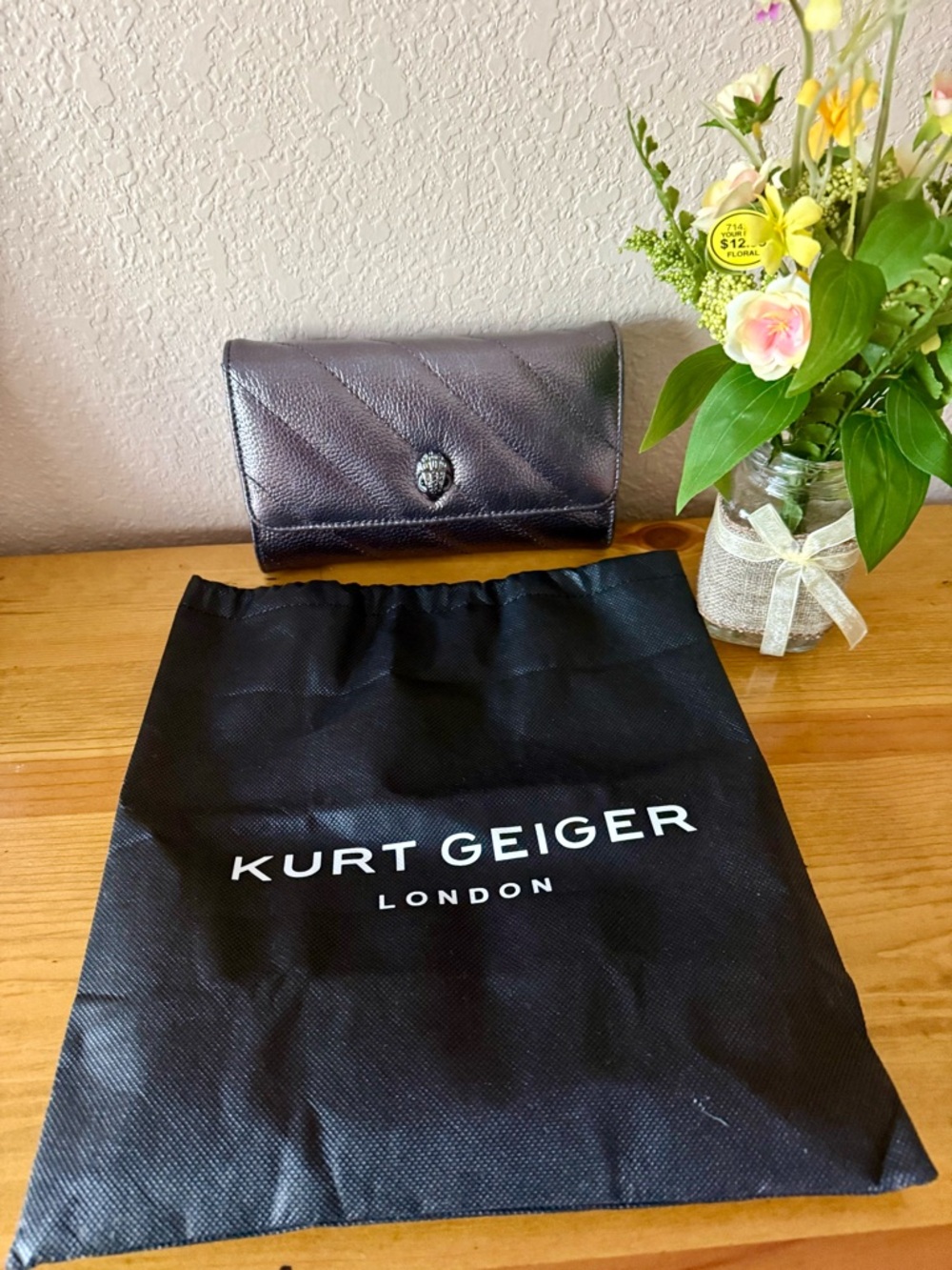 Kurt Geiger Gun Metal Gray Quilted Mini Crossbody Clutch - cocktail bag